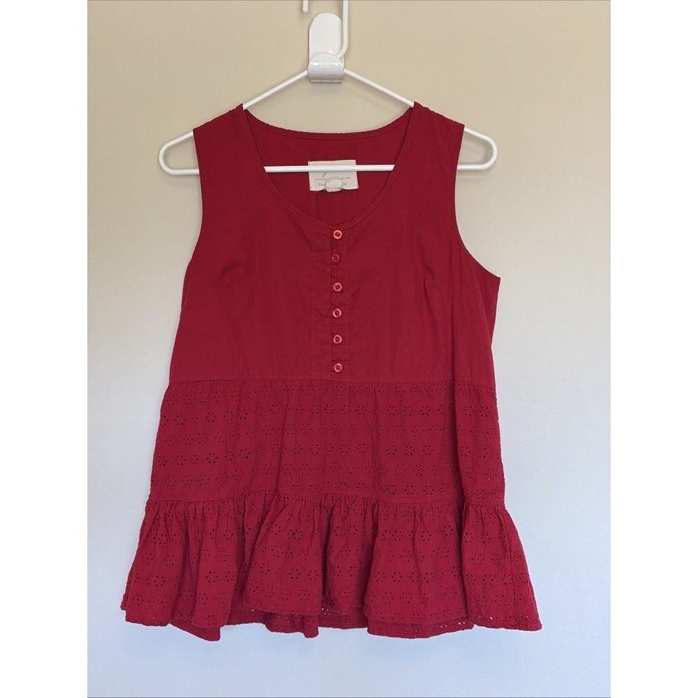 Evy's Tree Red THE DANIELLE‎ Tiered Eyelet Tank Top Shirt Blouse Womens Small